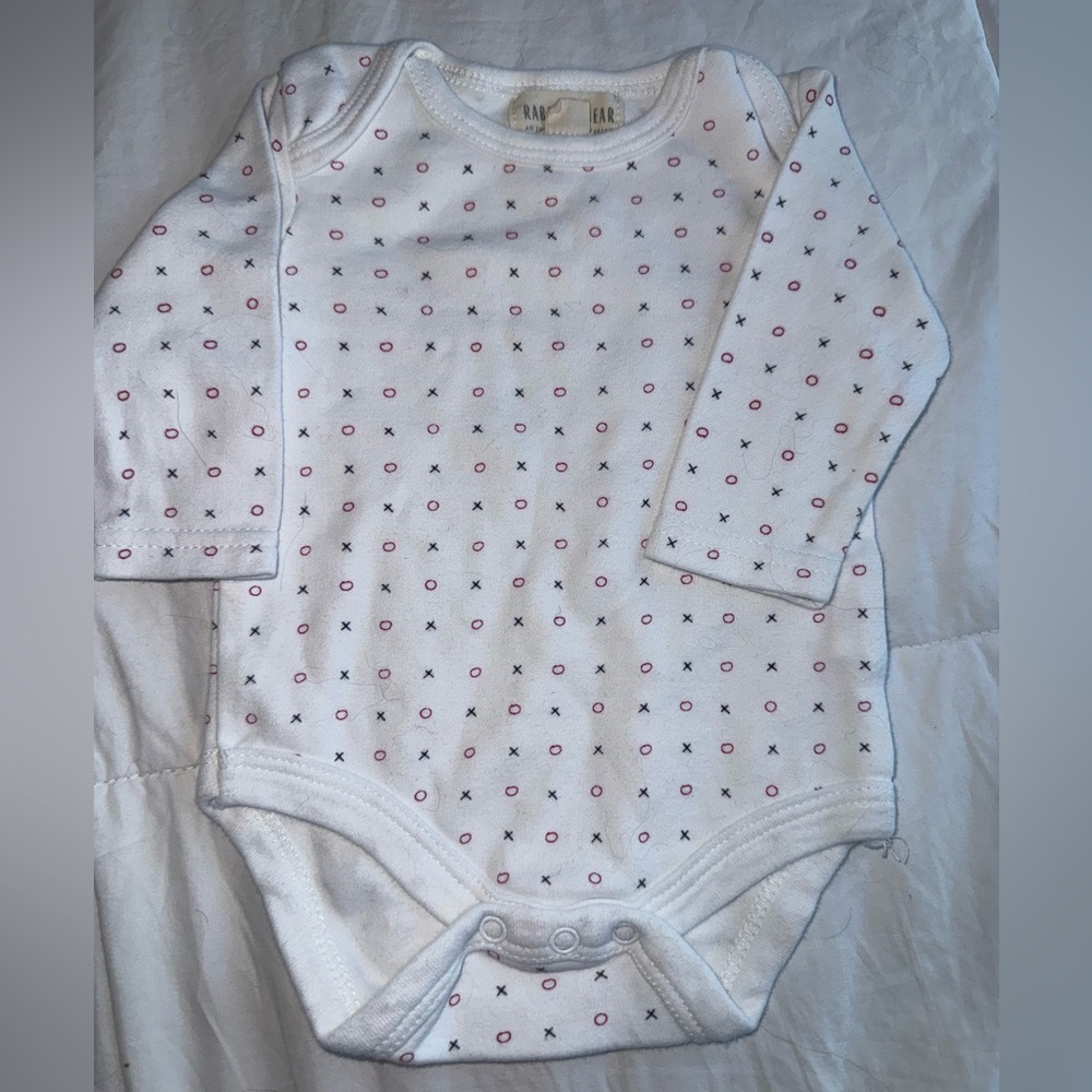 3/$10 - Rabbit and Bear “x & o” Patterned Newborn Long Sleeve Onesie